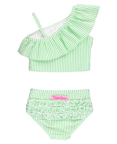Image of RuffleButts Girls UPF50+ Sun Protection One Shoulder Ruffle Tankini Two Piece Swimsuit