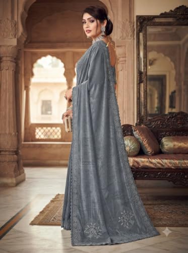 Dream Crushers grey velvet navratri saree – image 2