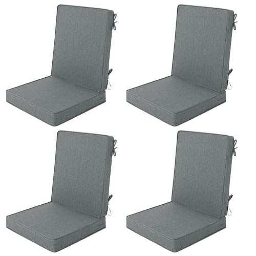 Image of Outdoor Chair Cushions 20x20, Water-Resistant & Fade-Resistant, Patio Furniture Lawn Dining Chair Seat Replacement with High Back, Ties Zipper, Removable Cover, Set of 4, Dark Grey