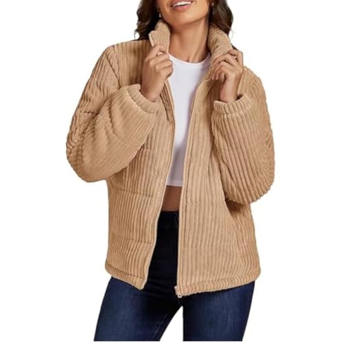 KASENFASHION Damen Cordjacke – Übergangsjacke mit Reißverschluss und...