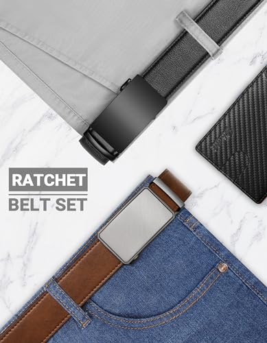 Image of Zitahli Leather Ratchet Belt for Men - 2 Pack Mens belt,Customizable Fit