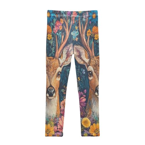 Retro Floral Deer Girls Casual Leggings for Kids Printed Long Pant Bottoms Stretch and Soft2