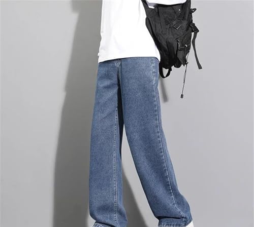 Men's Casual Straight Jeans Classic Solid Color Wide Leg Denim Pants Long Business Work Trousers3