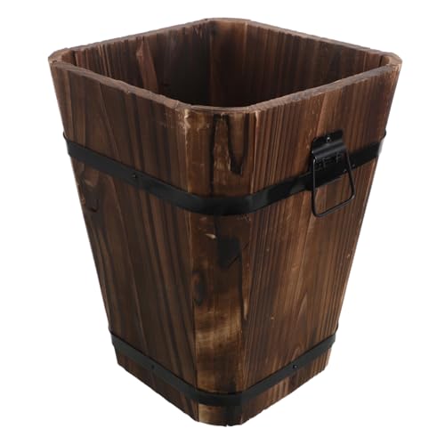 RORPOIR Rustic Wooden Umbrella Storage Rack Freestanding Carbonized Umbrella Holder with Drainage for Entryway Hallway Patio Plant Pots Container and Cane Sticks Holder