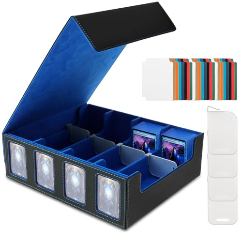 Estojo de baralho de cartas para cartões colecionáveis 2400+, caixa de couro com fecho magnético para cartões de jogo, 4 fileiras, caixa de armazenamento Commander, protetores mágicos com divisórias e