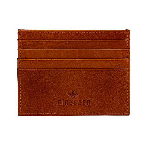 Finelaer Leather Slim Front pocket Wallets For Men (Russet)