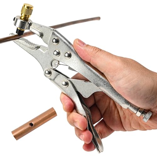 Refrigerant Recovery Plier, Refrigeration Tube Piercing Puncture Hand Tool, Refrigeration Line Steel Locking Plier for Air Conditioner Welding Tool (1/4” SAE Interface)