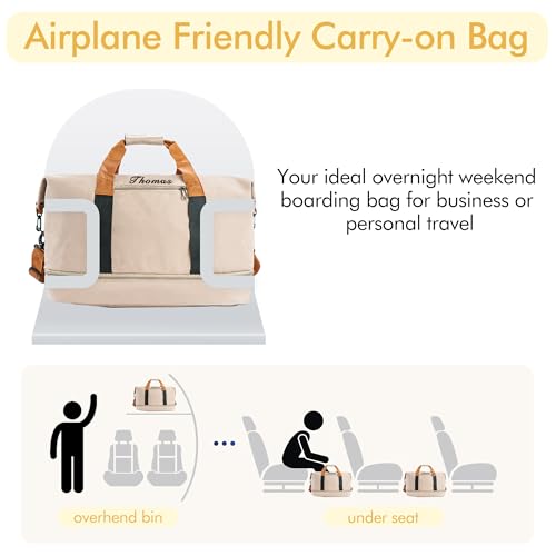 Travel Duffle Bag for Men - Personalized Khaki Weekender Overnight Duffle with Trolley Sleeve - 32L Large Carry On Sports Gym Bag with Shoe Compartment - Custom Groomsman Gift for Him4