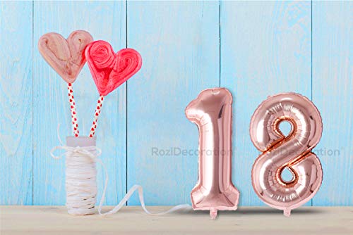 Image of Rozi Decoration 32 inch Inch Rose Gold 18 Number Foil Balloons for Birthday Decoration | 18th Anniversary Decoration | Happy 18th Birthday Decoration | Pack of 2 Pcs