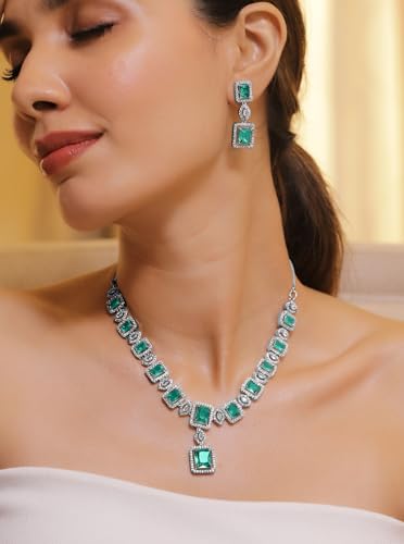 Image of Rubans American Diamond Zirconia Necklace Set Stylish Jewellery Gift for Women & Girls