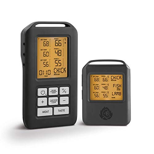 Burnhard Funk Grillthermometer, Digital Braten-Thermometer für Grill &amp; Backofen, 4 Temperaturfühler, Timer, BBQ Thermometer, Grillzubehör für Fleisch &amp; Fisch + Gratis Rezept (PDF)