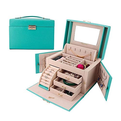 Modenny Faux Leather Jewellery Box High Capacity Jewellery Organizer Box Storage with 3 Drawers Bracelets Earrings Rings Necklaces Travel Case Wedding Birthday Girl Gift