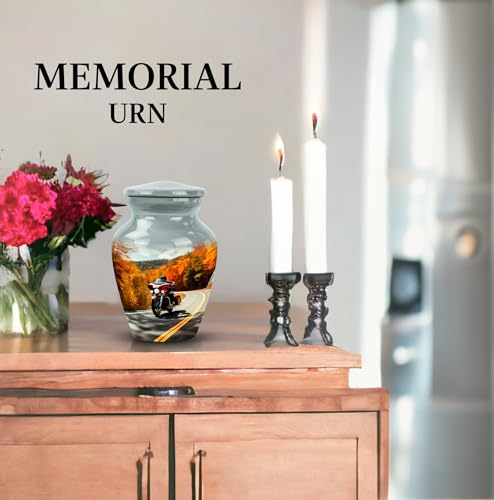 Image of Motorcycle Urn - Mini Urn for Ashes Adult Small - Mountain Small Urns for Mom & Dad - Cremation Urns for Ashes Adult Male for Funeral 3 Inch