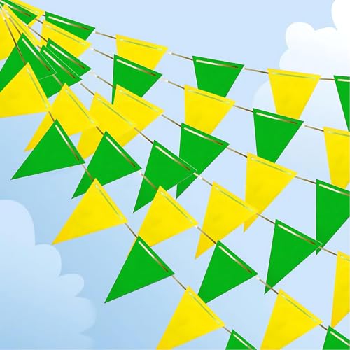 Image of Yellow and Green Pennant Banner 3 Pack Paper Triangle Flag Hanging Decoration for Wedding Birthday Baby Shower Halloween Family Party(36pcs Triangle Flag)