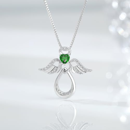 925 Sterling Silver Guardian Angel Pendant Necklace for Women with Birthstone Cubic Zirconia Little Angel Pendant Necklace Jewelry 18 inch Chain4