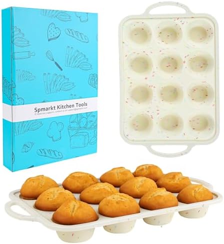 2-Pack 12-Cup Silicone Cupcake Pan, Nonstick Flexible Muffin Pan, Dishwasher Safe Muffin Tray with Handles, Seamless Silicone Muffin Tin for Baking Egg Bites & Cupcakes