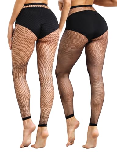 CharnmRose 2 Pairs Women's Footless Fishnet Tights High Waist Fishnets for Women Fishnet Stockings3