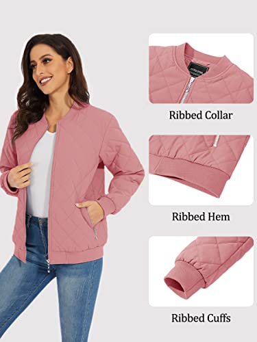 TACVASEN Women's Diamond Quilted Jackets Full Zip Winter Bomber Jacket Padded Coats Casual Warm Jacket with Pockets