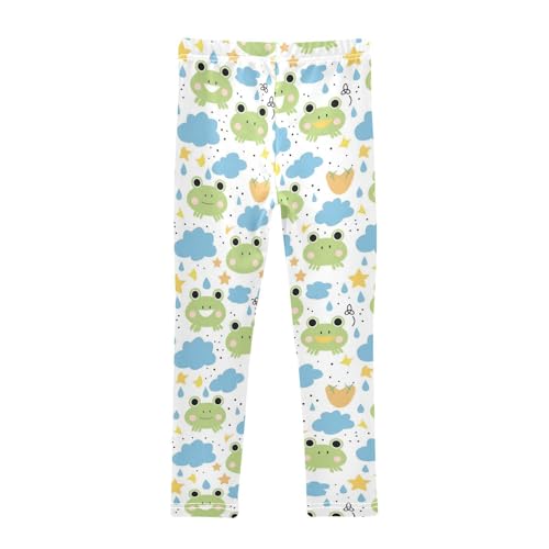 Wusikd Cute Frog Girls' Leggings Toddler Doodles Stars Clouds Kids Yoga Pants Dance Active Tights 4T2