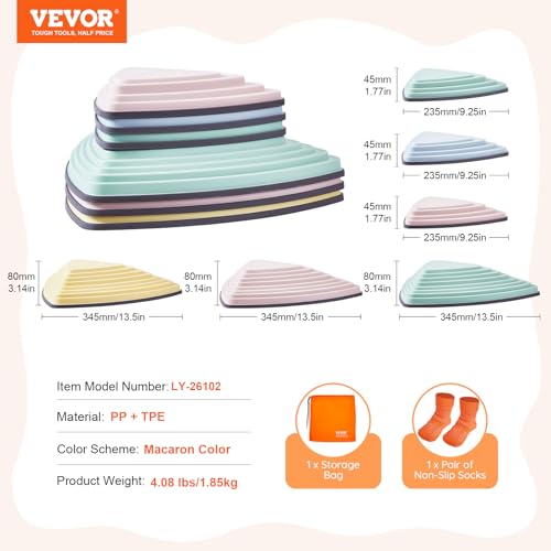 Image of VEVOR Balance Stepping Stones for Kids, 6 PCS, Up to 220 lbs, Non-Slip Toddlers Sensory Stepping Stones, Obstacle Course Coordination Game Toys Indoor or Outdoor Play for Children Aged 3 4 5 6 7 8+