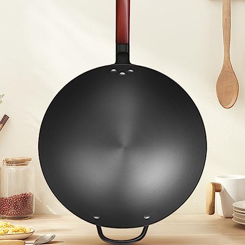 Wok de acero carbono tradicional con mango de madera y acero miniatura 2