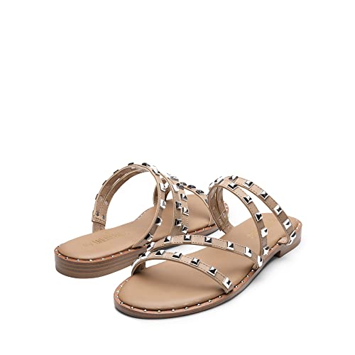 Image of DREAM PAIRS Women's Clear Studded Rhinestone Slide Sandals Slip on Open Toe Cute Flat Sandals for Summer
