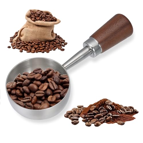 Vintage Coffee Scoop 10g/30ml Capacity Retro 304 Stainless Steel Coffee Measuring Spoon Walnut Wooden Handle Coffee Scoop Kitchen Utensil for Measuring Scooping Tea Coffee Spices (Short Handle)