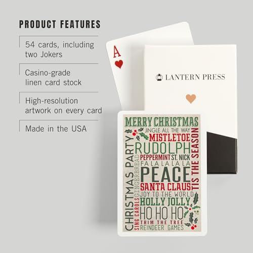 Lantern Press Christmas Typography, 52 cartas poker para adultos miniatura 3