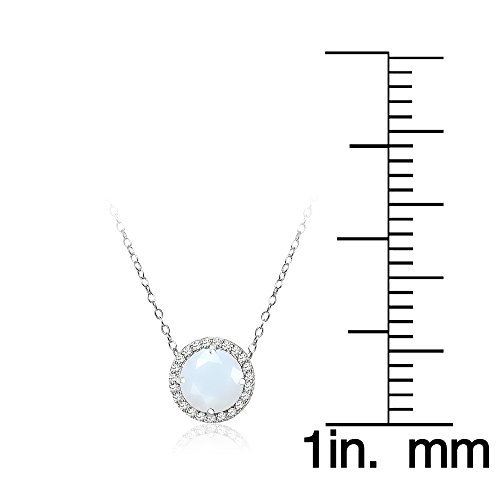 Ice Gems Rose Gold Flashed Sterling Silver Simulated White Opal and Cubic Zirconia Round Halo Necklace - Image 5
