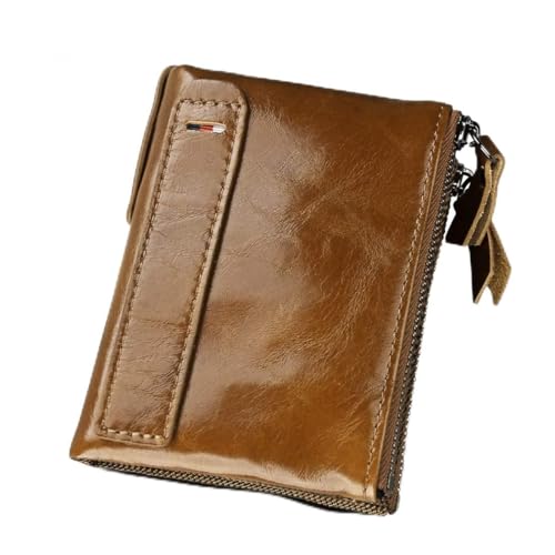 Minicocock Ranura for Tarjeta de Hombres de Las Mujeres Cremallera Dual de Cuero de Vaca de la Vendimia de Cuero Delgado Ocio Cartera de Viaje Casual (Color : Khaki)