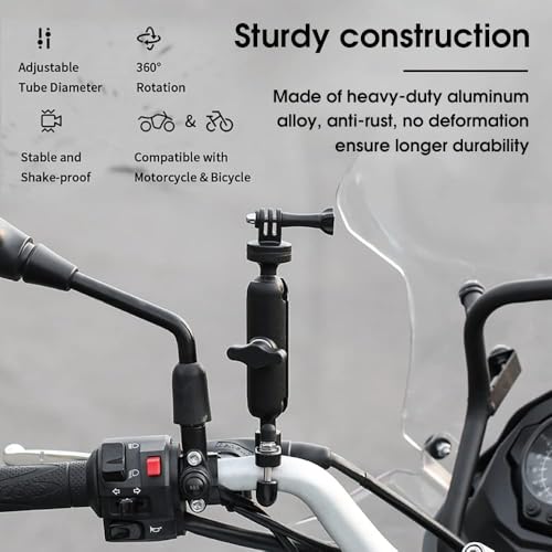 Image of Action Camera Handlebar Mount Aluminium Alloy with 360 Rotate and Adjustable, Compatible with Go Pro & All Action Cameras, for Bike, Motorcycle, and Bicycle