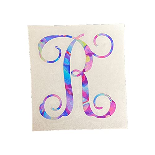 Vine Monogram Initial R in Purple Watercolor Pattern, Size 3.25 inches H x 3 inches W for Tumbler, Cup, Water Bottle, Laptop, Back Car Window, Personalized Gift, and More