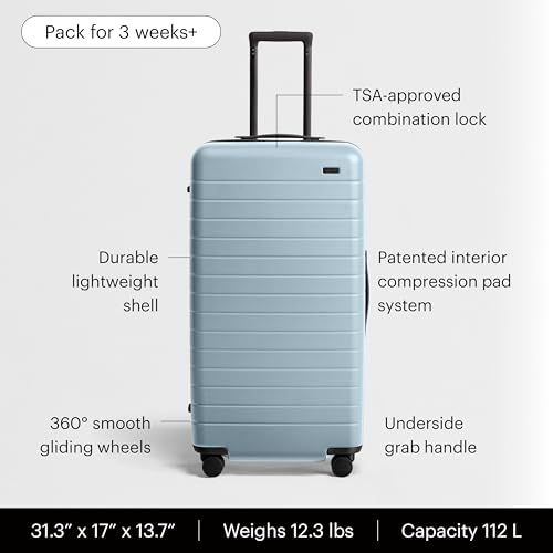 Image of Away Amazon Exclusive Trunk Checked Luggage - 31-Inch Lightweight Hardside Suitcase with 360 WhisperGlide Spinner Wheels, Interior Compression System, TSA-Accepted Lock - Sky Blue