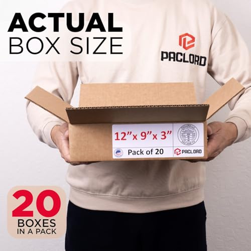 Image of Small Cardboard Boxes 12 inchL x 9 inchW x 3 inchH (Pack of 20) - USA-Made Packing Boxes for Moving, Shipping, or Storage - USPS, UPS, FedEx Approved - Professional Packing Supplies for Moving | USA-Made Packing Boxes for Moving, Shipping, or Storage - USPS, UPS, FedEx Approved - Professional Packing Supplies