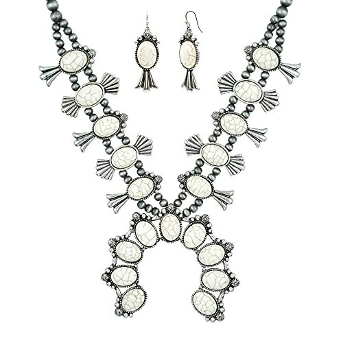 Collar de perlas Navajo de imitación de flor de calabaza de Naja de piedra turquesa y pendientes de gancho francés