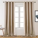 HOMEIDEAS 2 Panels Beige Faux Silk Blackout Curtains, 52 X 108 Inch Champagne Gold Room Darkening Satin Thermal Insulated Window Drapes for Bedroom, Indoor, Nursery