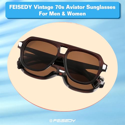 FEISEDY Vintage 70s Aviator Sunglasses Men Women Classic Retro Trendy Large Frame UV400 Sun Glasses B00304
