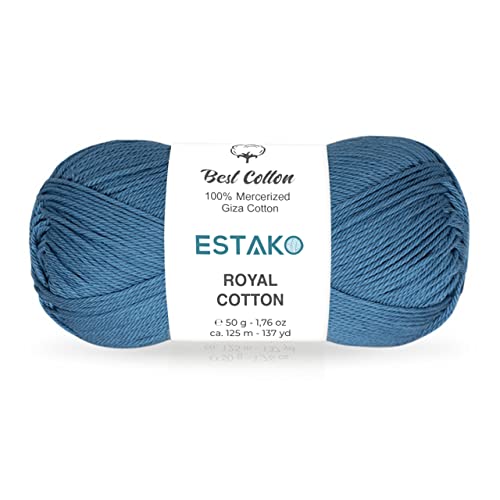 Image of Estako Royal Cotton, 100% Mercerized Giza Cotton Yarn, Soft, Super Fino 1 for Crochet and Knitting 1.76 Oz (50g) / 137 Yrds (125m) (5079 - Denim Blue)