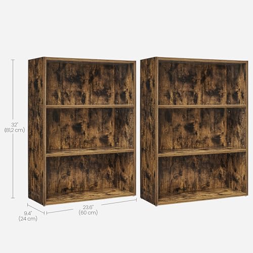 Image of VASAGLE Set of 2 Bookshelves, 23.6 Inches Wide, 3-Tier Open Bookcases with Adjustable Storage Shelves, Floor Standing Units, Rustic Brown ULBC163X01-2