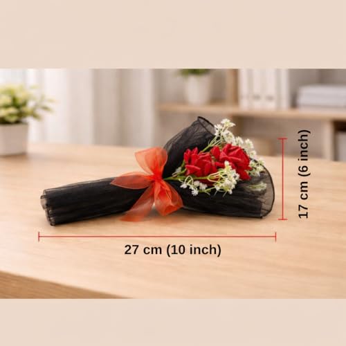 Image of SATYAM KRAFT 1 Pcs Artificial Flower Mesh Rose Bouquet | Romantic Gift for Him Her Girlfriend Boyfriend Wife Husband Proposal Anniversary Wedding Birthday Love Home Decor (Black)
