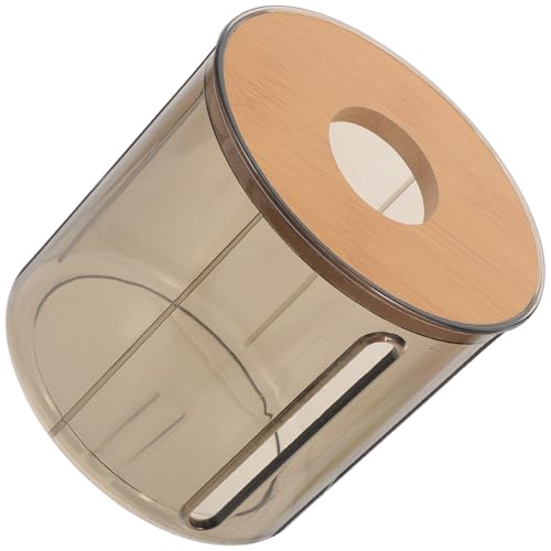 CONGARTENO Dispensador de Rollo de Papel Higiénico Redondo con Tapa de Madera, Caja Porta Rollo Gris Translúcido, Organizador para Baño y Cocina, Portarrollos de Papel Funcional y