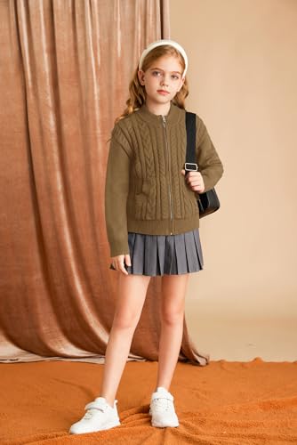 Image of GRACE KARIN Girls Knit Cardigan Sweater Zip Long Sleeve Kids School Uniform Fall Jacket Size 6-14