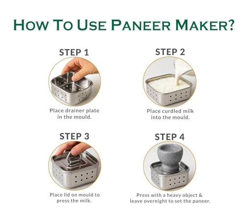 Image of PRANIJ Stainless Steel Homemade Paneer & Tofu Maker Mould with Drainer Plate and Lid | Square Paneer Sprout Maker - 750 ML (Large, Easy to Clean)