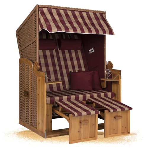 Strandkorb Hanse Strandkorb Ostsee XXL Volllieger - 2-Sitzer 120cm breit, ideal für Garten, Terrasse und Balkon (Rot Kariert, Zerlegt)