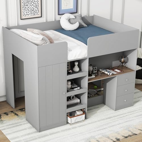 Ballcastfullsizeloftbedwithbuiltinwardrobedesksturdywoodbedframewstorageshelvesdrawersspacesavingeasyassemblycompactbedroomfurnituresetforboysgirlsteensgrey  Urban Country Home Decor Ball cast full size loft bed with built in wardrobe desksturdy wood bedframe wstorage shelves drawersspace savingeasy assemblycompact bedroom furniture set for boys girls teensgrey  urban country home decor