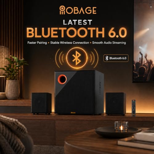 Image of OBAGE Zylo-6 2.1 Home Theatre Speaker System | 100W Output | HDMI ARC, Bluetooth 6.0, FM, AUX | Digital Bass, Mid & Treble Control | Clear & Balanced Sound for TV, Music & Movies