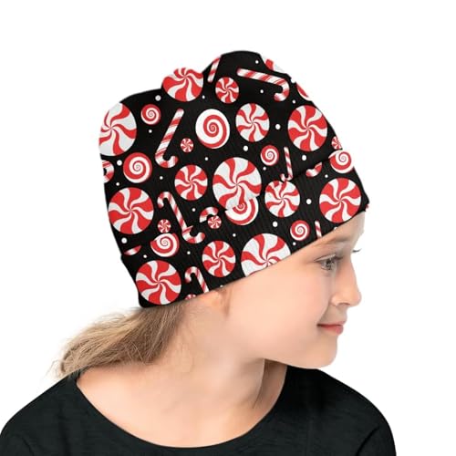 Babrukda Christmas Beanies for Girls Warm Winter Hats, Snowflake Kids Knit Beanie Cap Happy New Year Party Home Headwear3