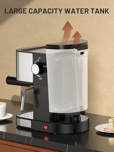 VINATO Machine à Espresso 15 Bars | Mousseur à Lait Professionnel Intégré | Compacte (17cm) pour Petites Cuisines | Double Tasse & Chauffage Rapide | Incl. 2 Filtres - Cappuccino, Latte, Macchiato – Image 5