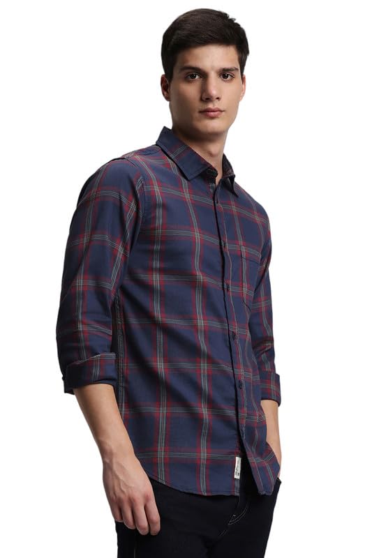 Image of Dennis Lingo Men's Cotton Casual Shirt, Long Sleeve Slim Fit Spread Collar