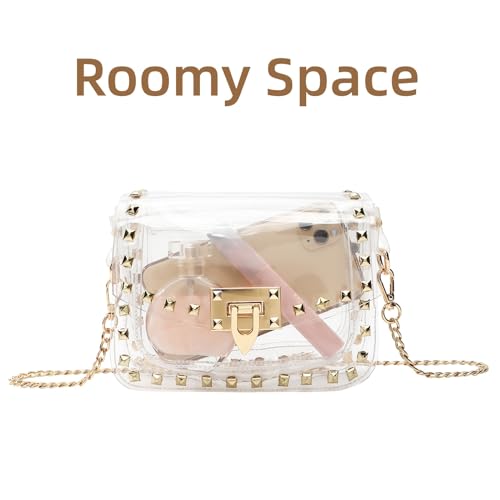 Clear Crossbody Purse Bag for Women Stadium Approved with Studded Rivet, Clear PVC Handbag for Concert & Game Day4